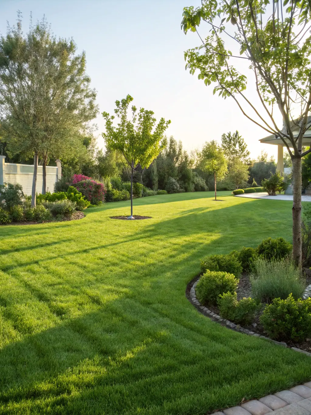 A vibrant, healthy lawn treated by Accetta Landscaping & Yard Maintenance, showcasing the effectiveness of their fertilization and pest control services in Chico, CA.